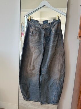 We The Free Blue Mid Rise Denim Barrel Jeans